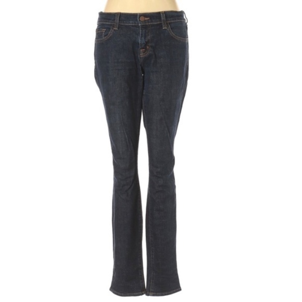 J Brand size 29 dark blue Pure w gold stitching mid rise ankle crop skinny jeans
